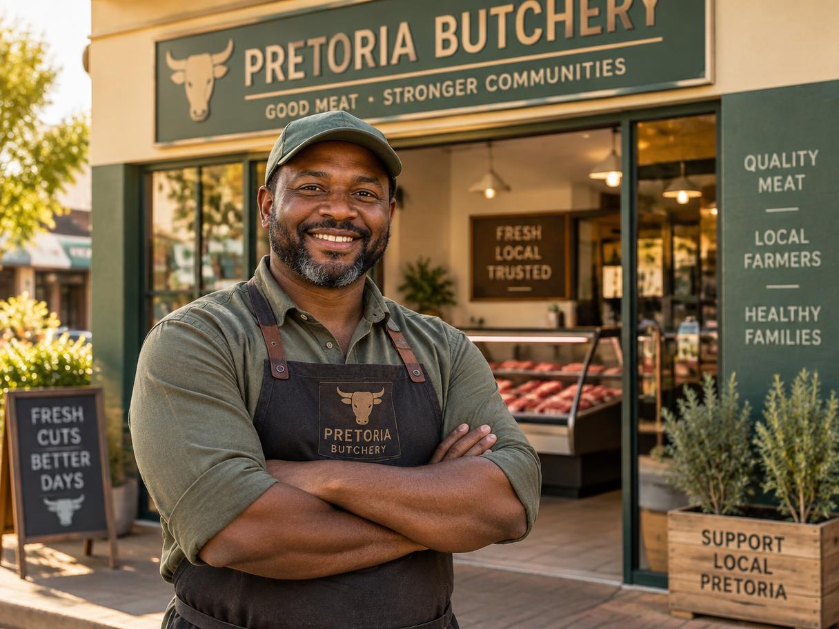 Local business owner in front of their shop in the City of Tshwane